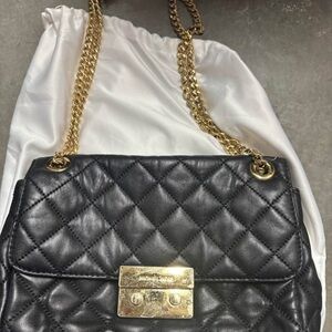 Michael Kors Quilted Black Shoulder Bag with Gold Chain
